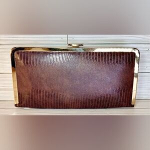 Mardane USA Vintage Brown Leather Clutch w/ Gold tone chain strap